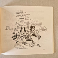 Cartoon strip with characters and text on a beige background