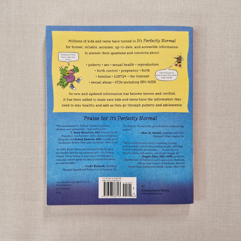 Back cover of Its Perfectly Normal book on a textured beige surface