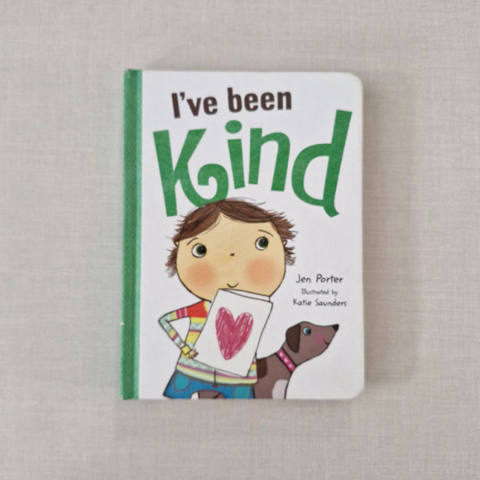 Children's book titled 'I've been Kind' with a cartoon character on a beige background