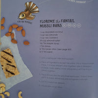 Recipe for Florence the Fantail Muesli Bars with ingredients and preparation steps.