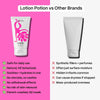 Comparison chart of Lotion Potion vs Other Brands on a pink and white background