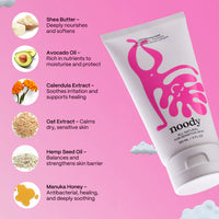 Noody product with ingredients listed on a pink background