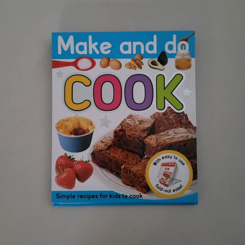 Children's cookbook titled 'Make and Do Cook' on a gray background