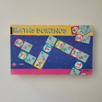 Maths Dominos game box with colourful dominos on a blue background