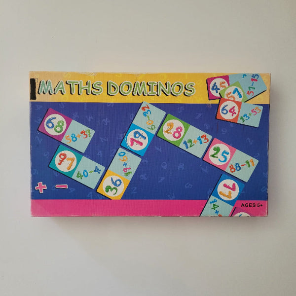 Maths Dominos game box with colourful dominos on a blue background