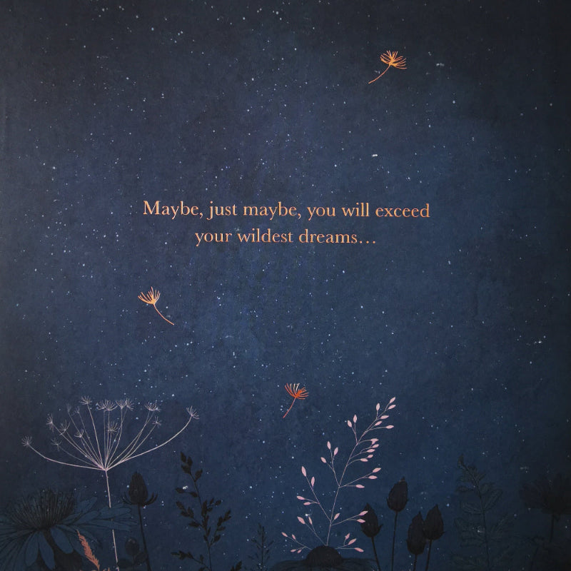 text 'Maybe you will exceed your wildest dreams' on a blue background