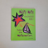 Green book titled 'Sailing into Mathematics' with colourful star design on a gray background