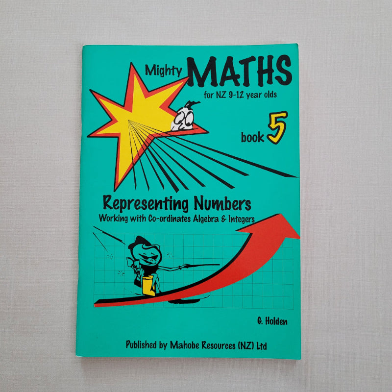 Book titled 'Mighty Maths' for NZ 9-12 year olds on a light gray background