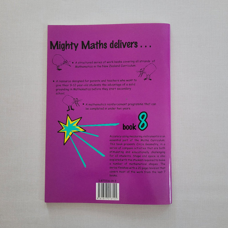 Purple book cover with text and graphics on a light gray background