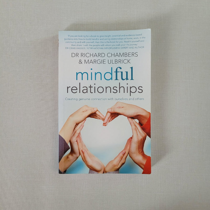 Mindful Relationships book front cover with a group of hands linked in the shape of a heart