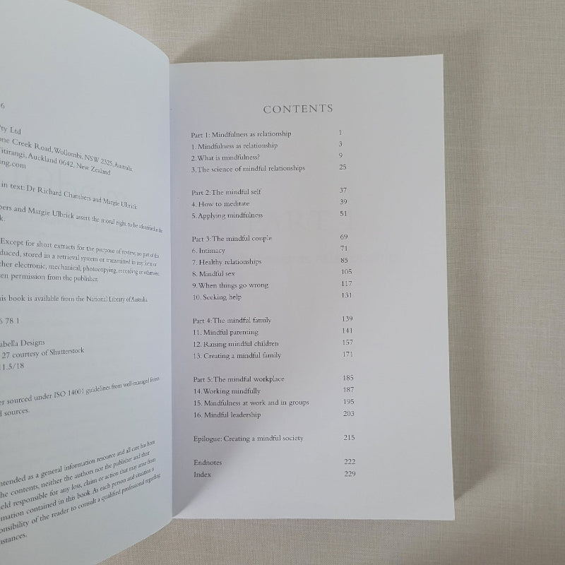 Mindful Relationships Book Contents Page 
