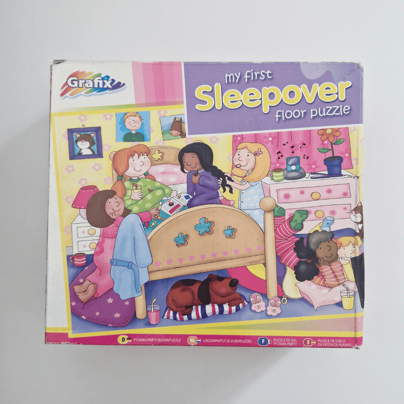 Grafix 'My First Sleepover' floor puzzle packaging on a white background
