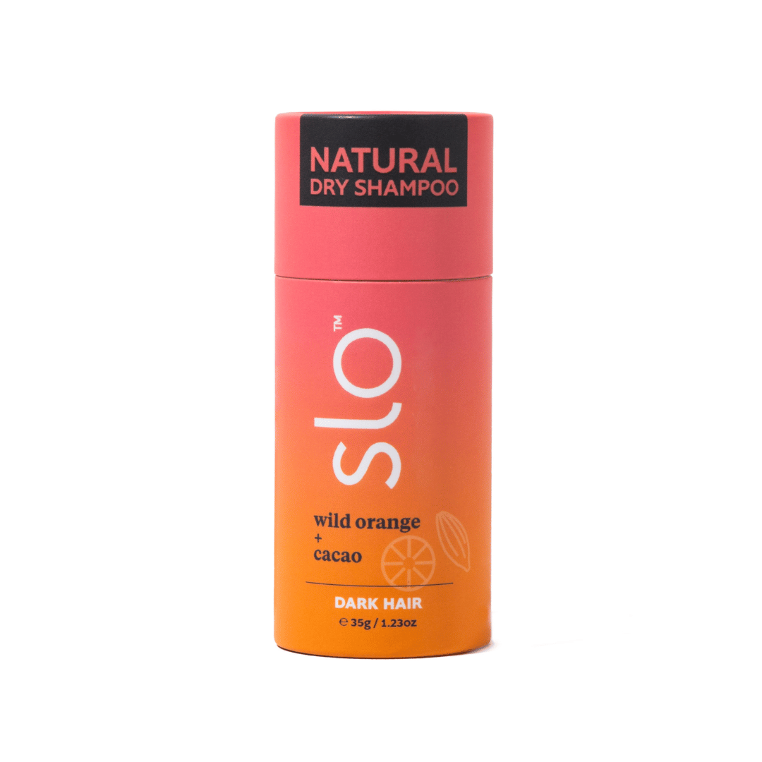 SLO natural dry shampoo can with gradient design on a white background