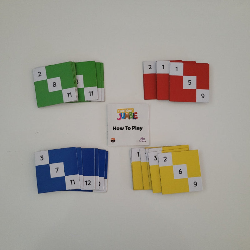 Set of card games with coloured backs and a 'How To Play' sheet on a white background