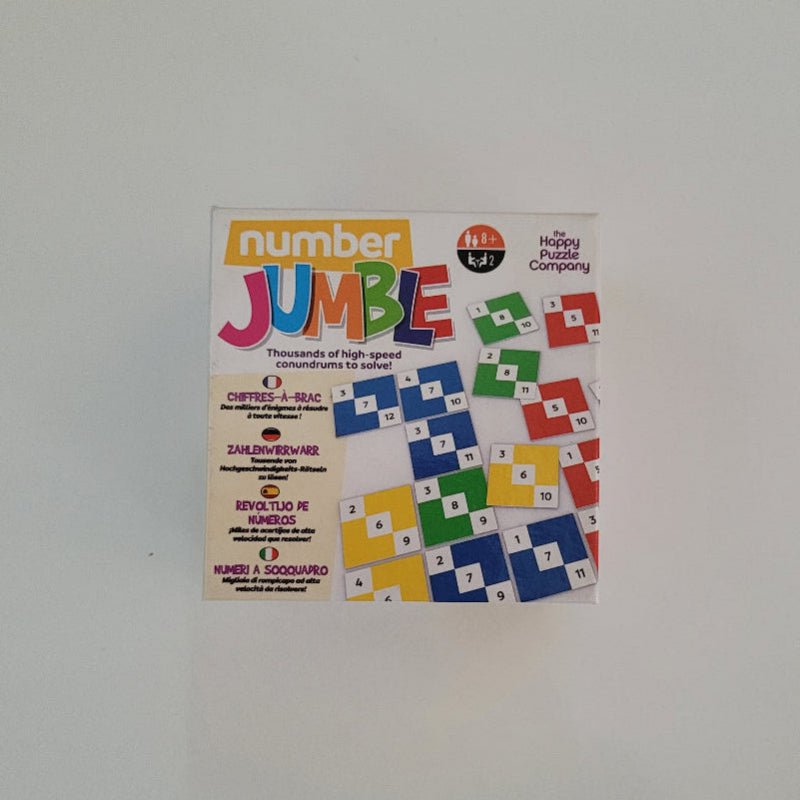 Colourful game box with 'Number Jumble' text on a white background