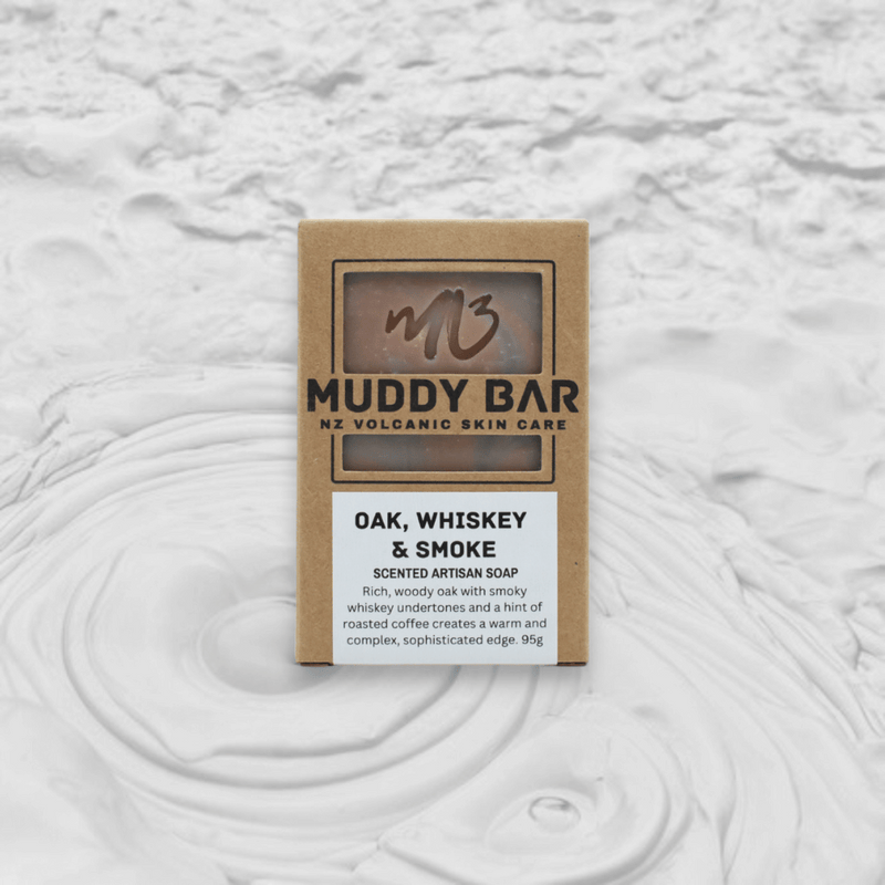 Muddy Bar soap packaging on a textured white background