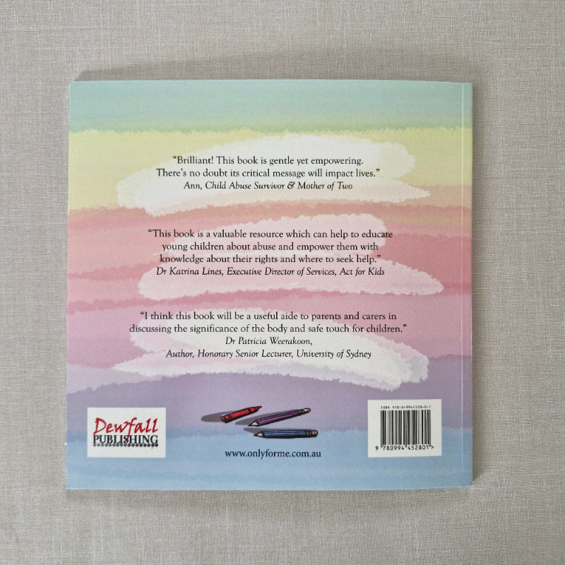 Back cover of a book with text and Dewfall Publishing logo 