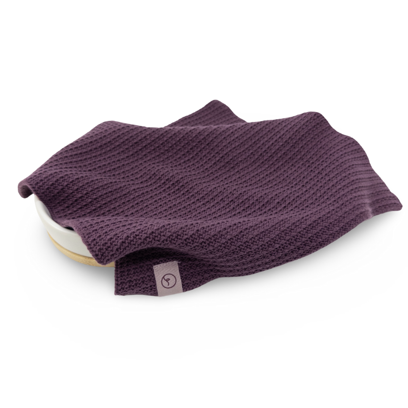 Grape purple knitted organic cotton  face cloth on a white background