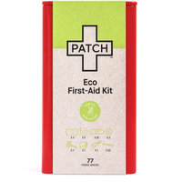 Eco-first aid kit packaging with 'PATCH' branding on a white background