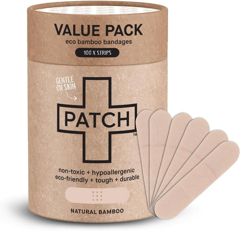 Value pack of eco bamboo bandages with 'Patch' branding on a white background