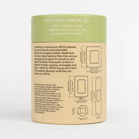 Bamboo bandage packaging with text on a white background