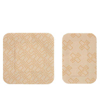 Two beige Patch bandages with a geometric pattern on a white background