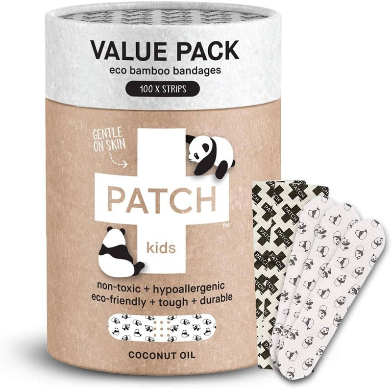 Patch kids eco bamboo bandages value pack with bandages displayed on a white background