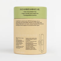 Bamboo bandage packaging with text on a white background