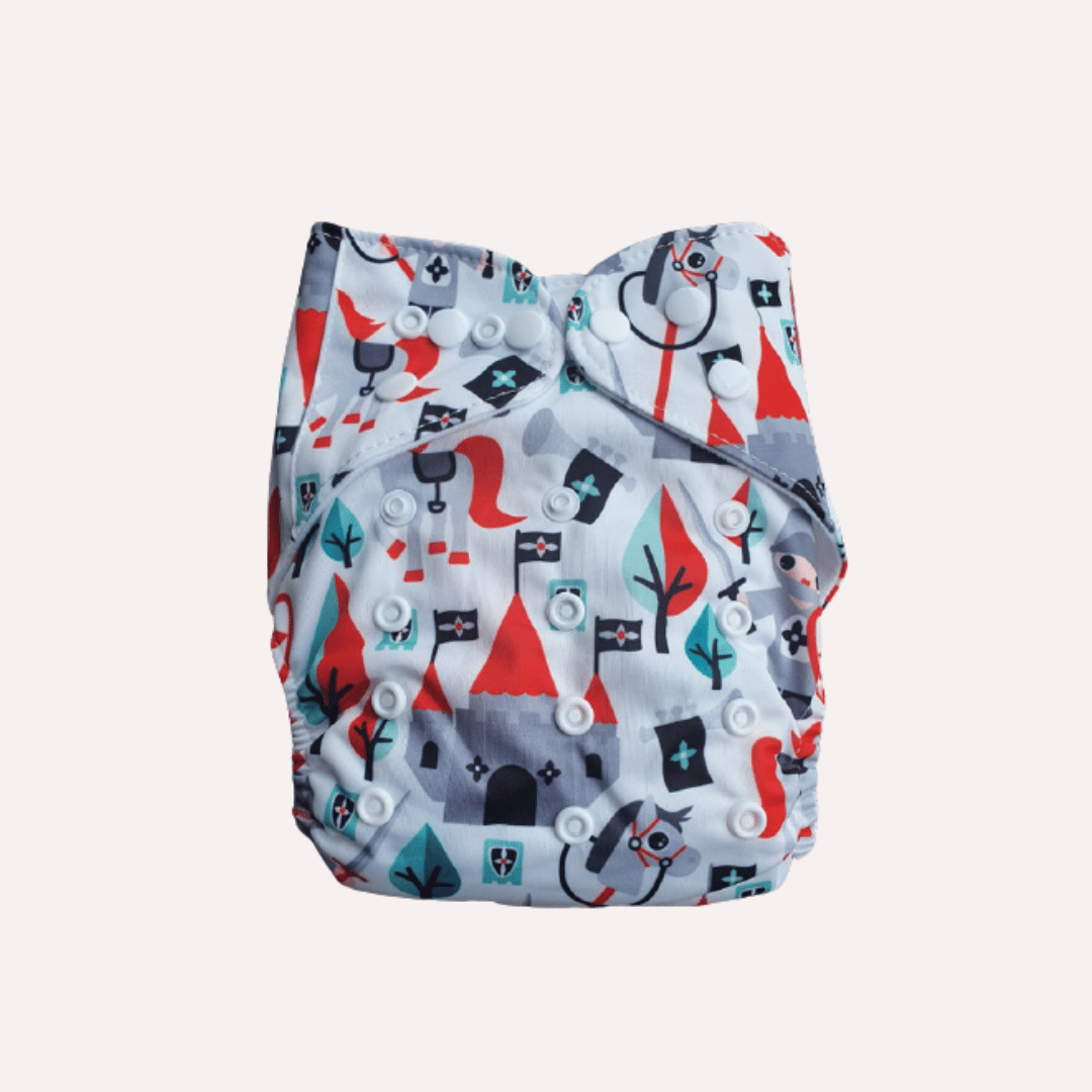 Patterned reusable cloth nappy on a white background
