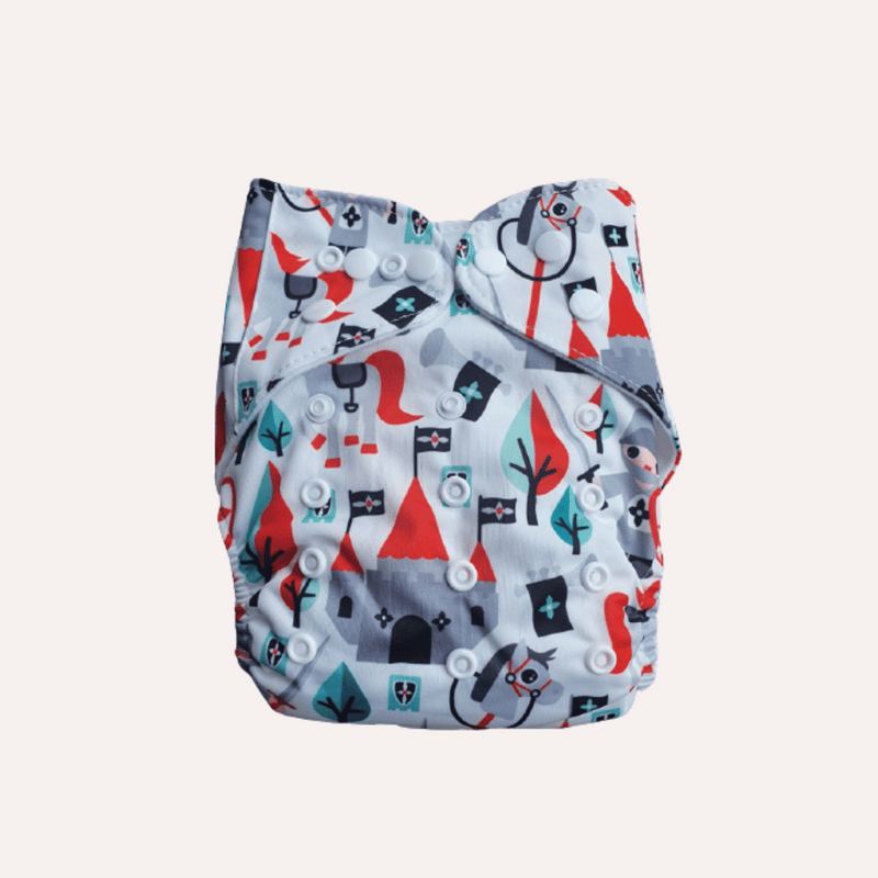 Patterned reusable cloth nappy on a white background