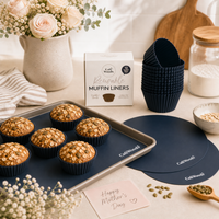 reusable baking mats, circular baking mats and muffin tray liners in dark moods colour 