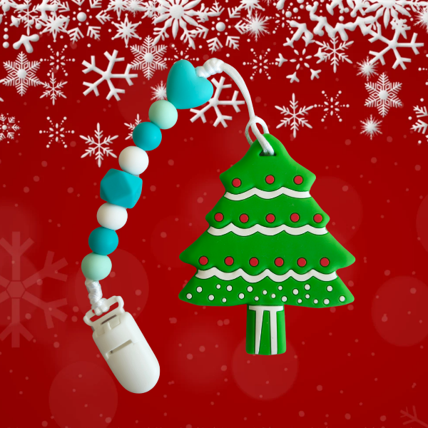 Silicone green christmas tree shaped baby teether toy