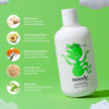 Noody baby and body wash bottle with ingredients listed on a green background