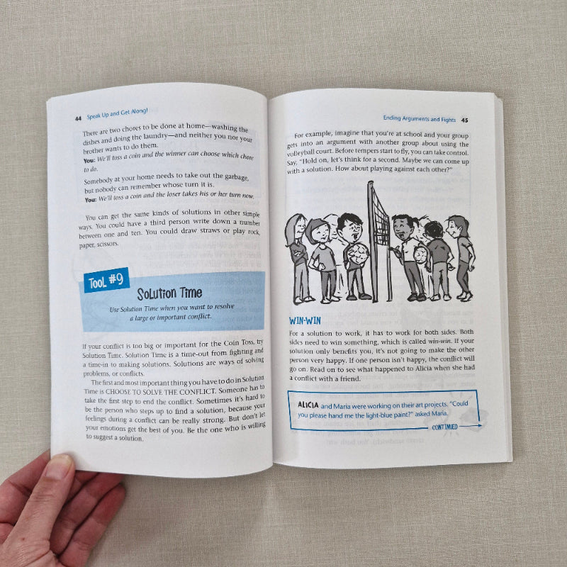 Open book with text and illustrations on a textured surface