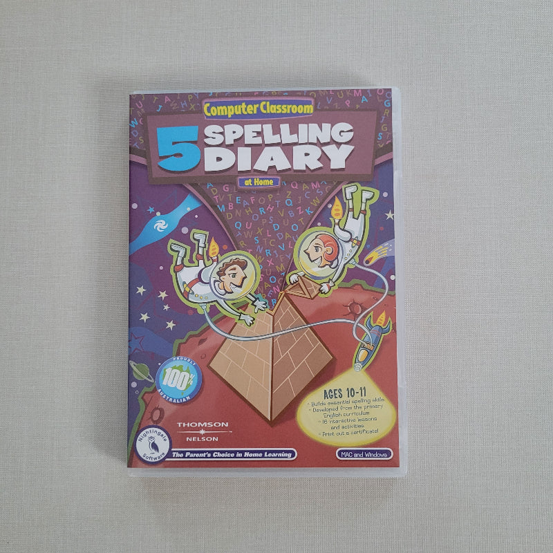 Spelling diary book with colourful cover on a gray background
