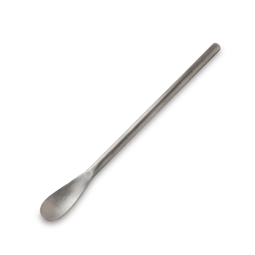Stainless toothpaste scoop on a white background