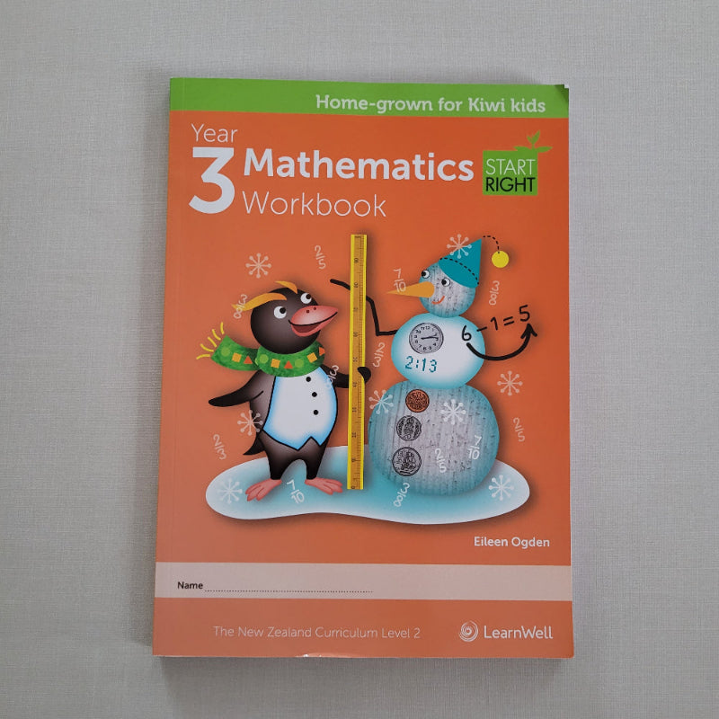 Mathematics workbook for Year 3 on a gray background