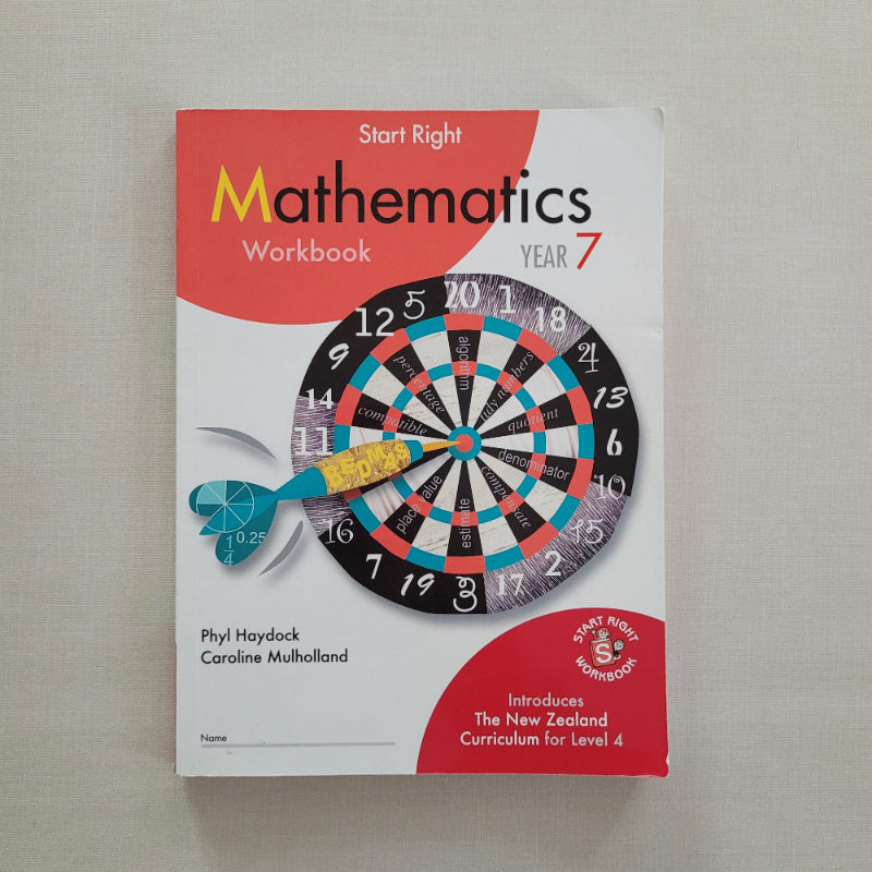 Mathematics workbook with dartboard design on a plain background