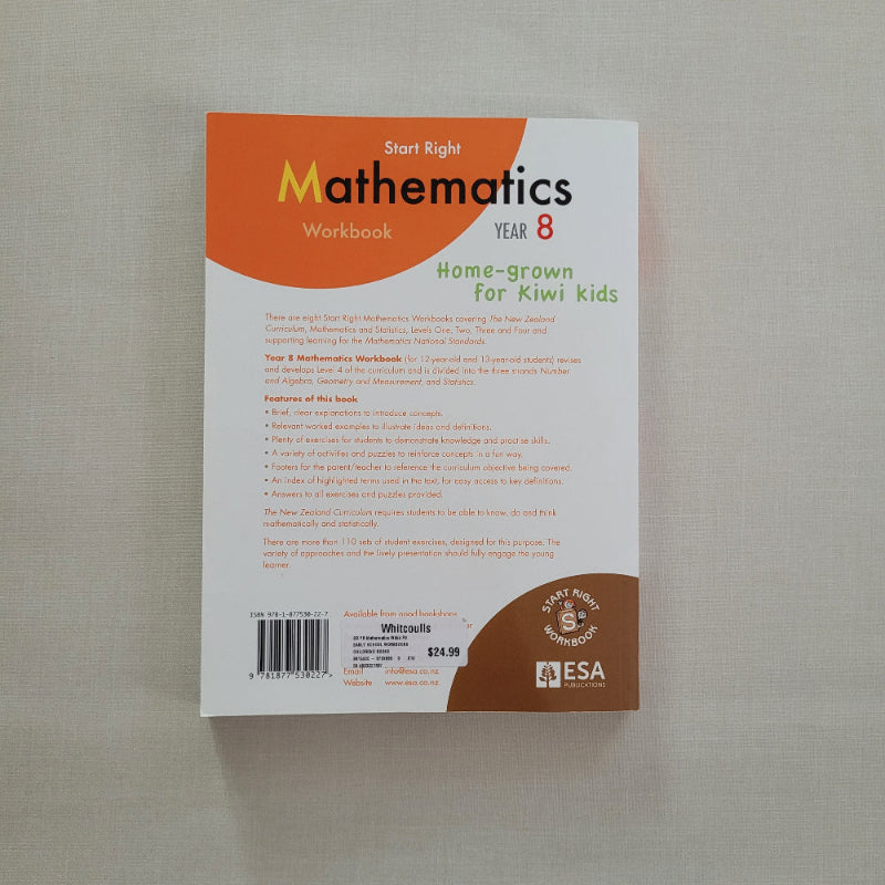 Mathematics workbook for Year 8 on a beige background