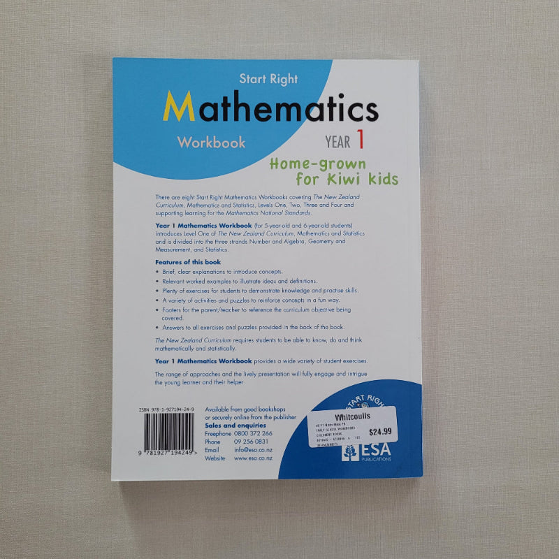 Mathematics workbook for Year 1 on a beige background