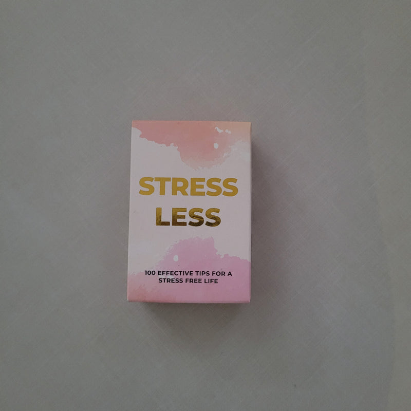 Small box with 'Stress Less' text on a light gray background