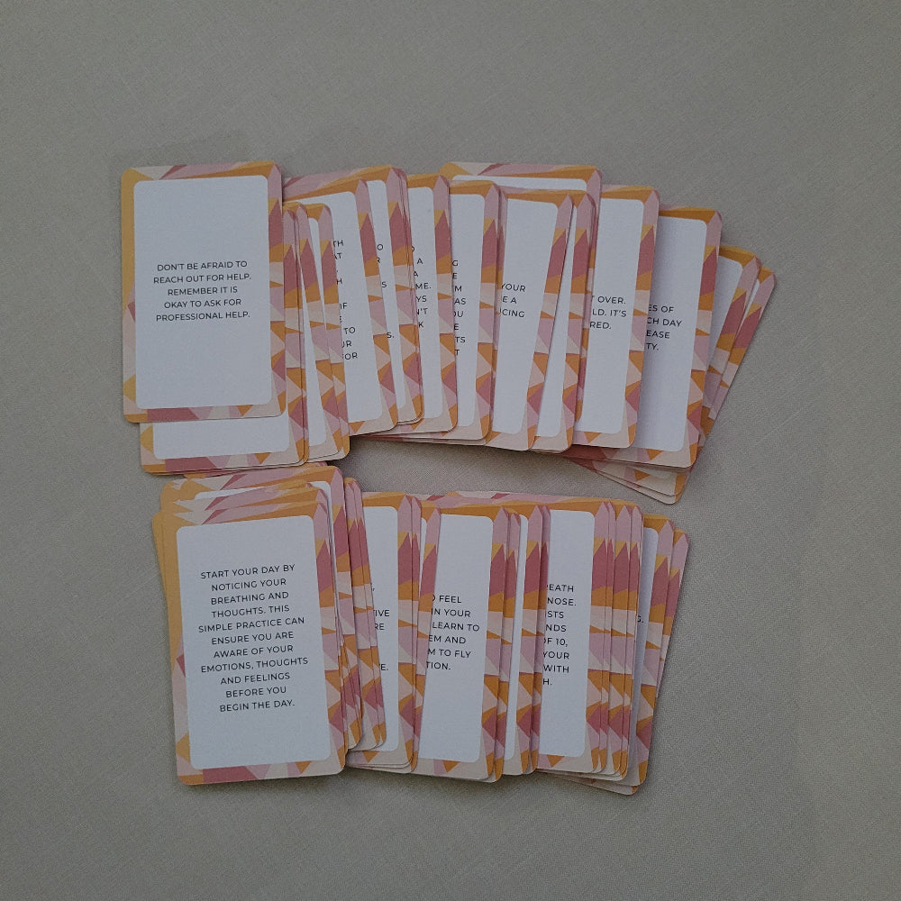 Set of ideas to manage Stress cards with a patterned design on a gray surface