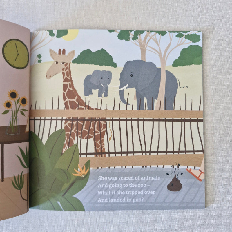 Children's book with animal illustrations on a light gray background
