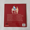 Book back cover with illustration of two figures on a donkey and text about Julie Vivas