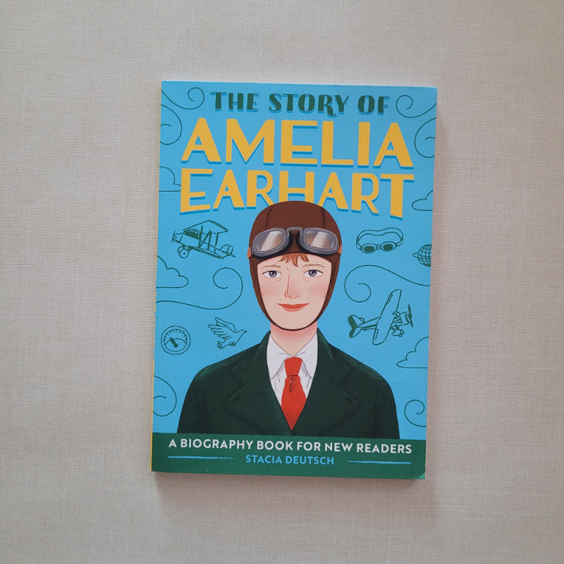 Book cover of 'The Story of Amelia Earhart' on a textured surface