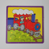 Children's puzzle with a red train on a yellow background