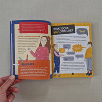 Open book with illustrations and text on a textured surface