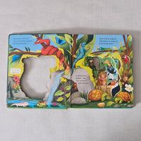 Colourful children's zoo book with animal illustrations on a light gray background