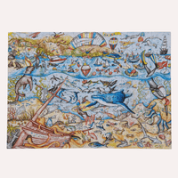 Colourful illustration of a beach scene with various sea creatures and activities.