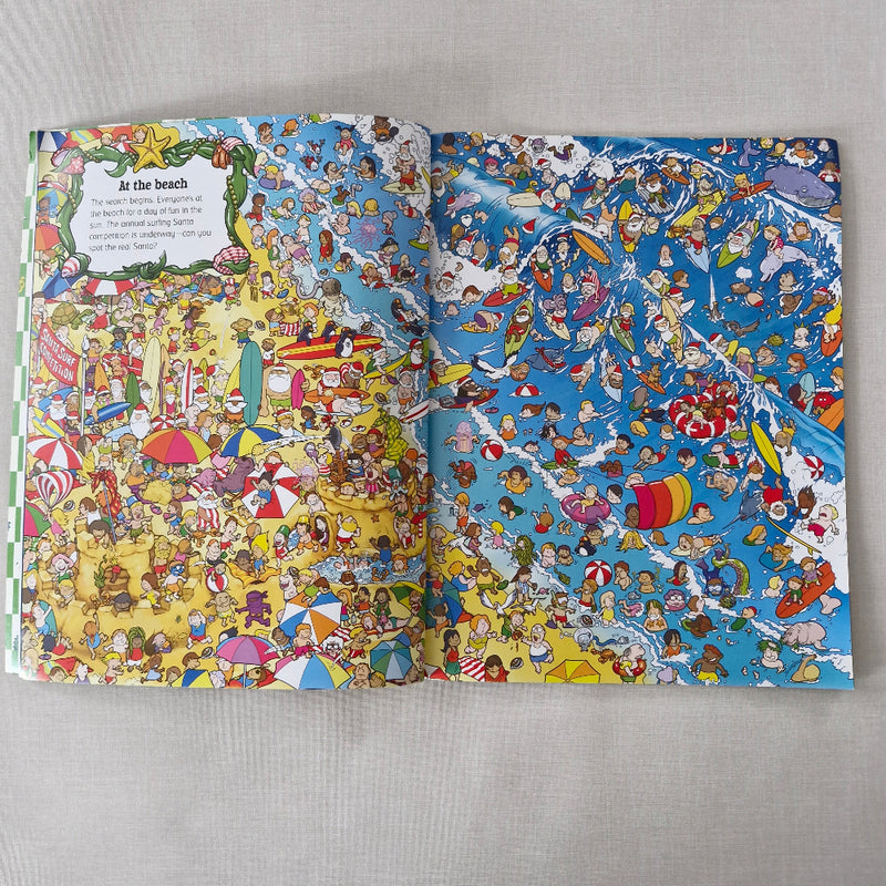 Open book with colourful illustrations on a grey background